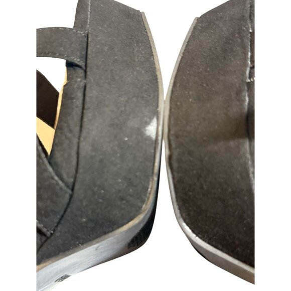 Black Suede Ankle Tie Strappy Block Heel Sandals Back Zipper Closure Size 8WW - Picture 7 of 9